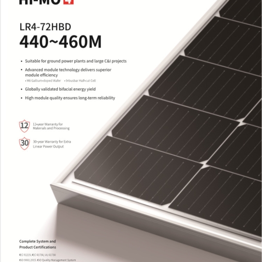 Tấm pin năng lượng mặt trời Tấm pin NLMT LONGI Bifacial LR4-72HBD 445W